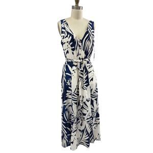 NWT DKNY Navy Multi Ikat Print Sleeveless Button-Front Maxi Dress 6